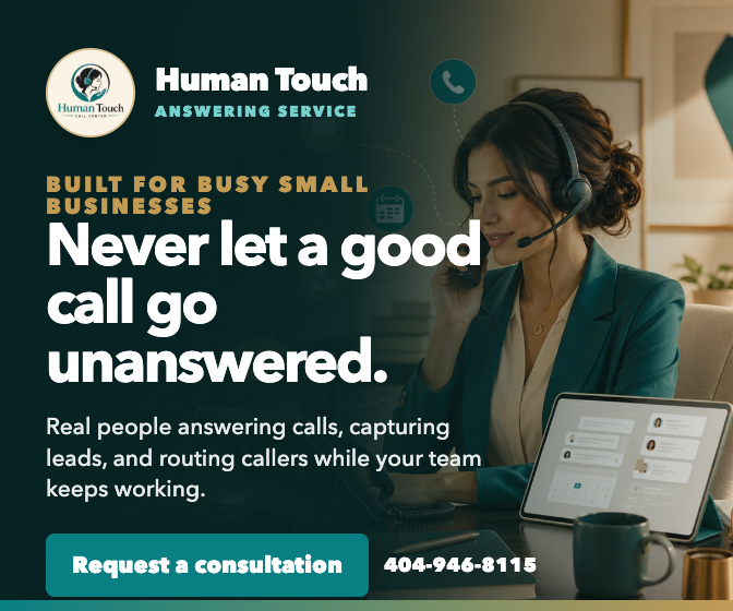 Human Touch Answering Service. Never let a good call go unanswered. Real people answering calls, capturing leads and routing callers while your team keeps working. Request a consultation, 404-946-8115.
